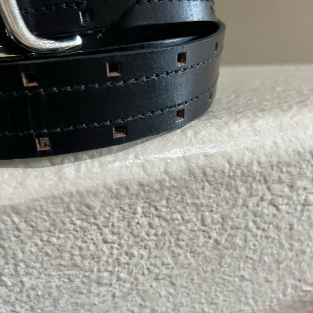 Men's size 42‎ Black Triple-Ring perforated Leather Belt western work Casual